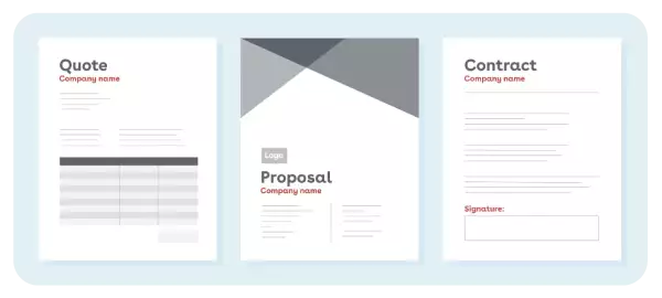 Graphic showing quote, proposal, and contract documents