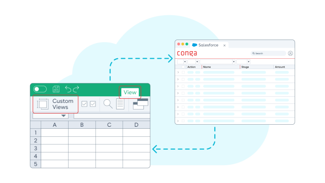 Graphic showing a two-way data flow between Excel and Salesforce