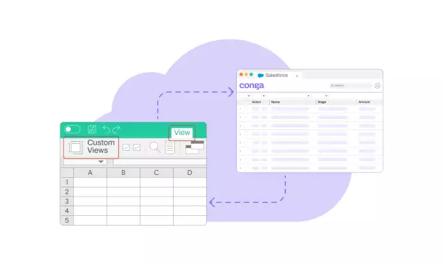 Graphic showing a two-way data flow between Excel and Salesforce