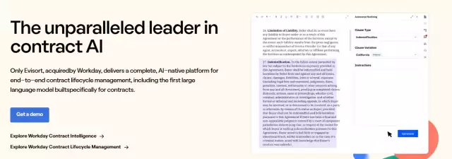 Evisort contract management tool homepage.