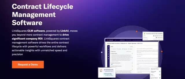 LinkSquares contract management tool homepage.