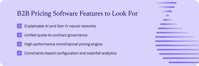 Infographic highlighting features to consider when selecting B2B pricing software.