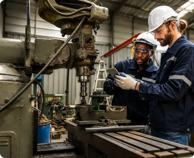 Two workers on a factory