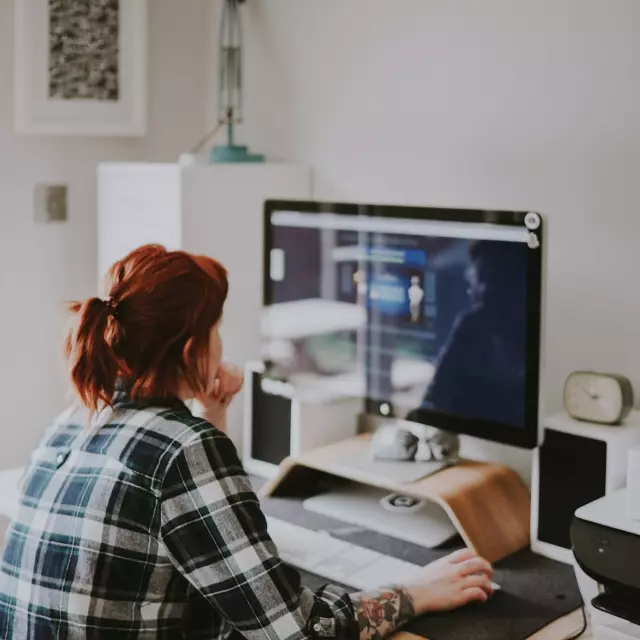 Woman working at home computer