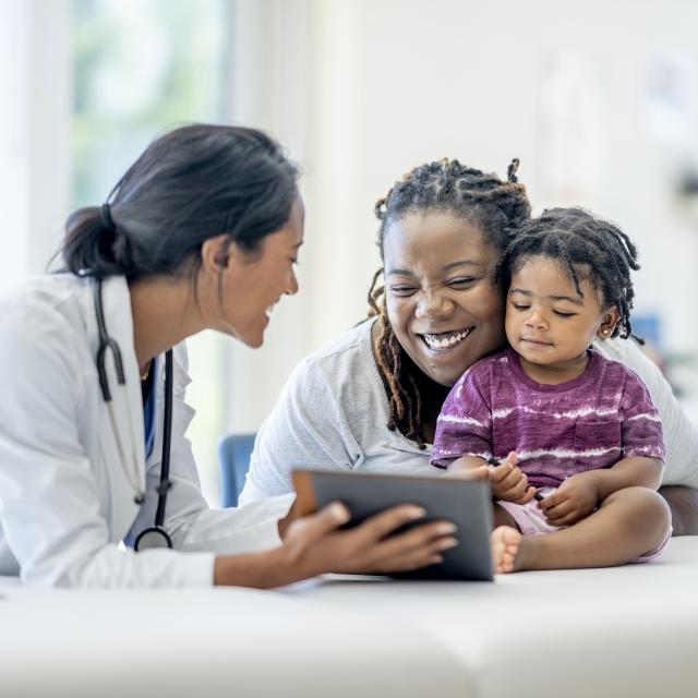 Mom and daughter in doctor's office