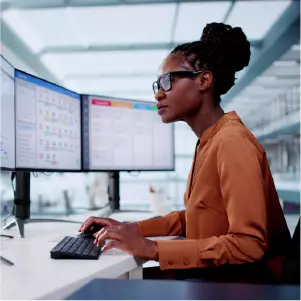 Woman looking at revenue data