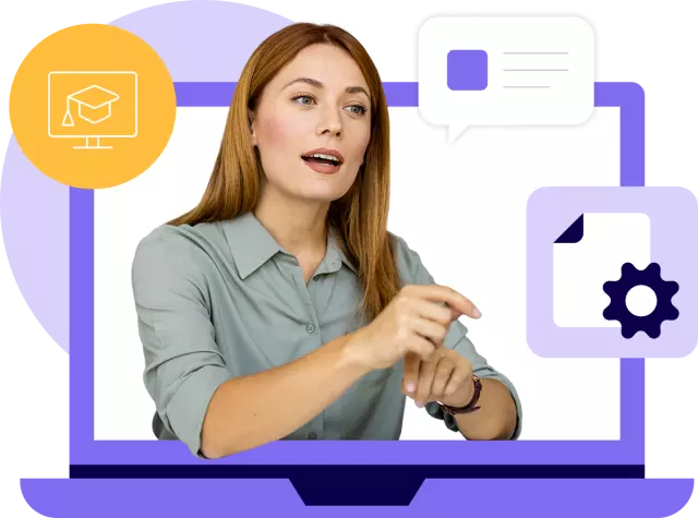 Instructor speaking inside of laptop screen